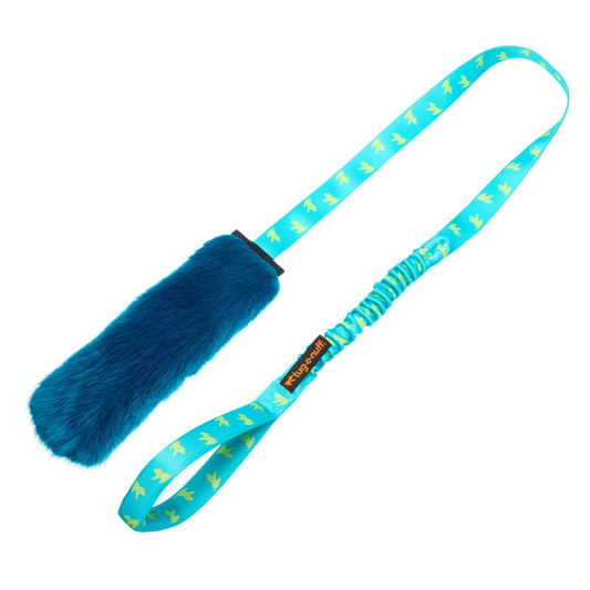 Faux Fur Squeaky Chaser Bungee Edition | Tug-E-Nuff: Teal Handle