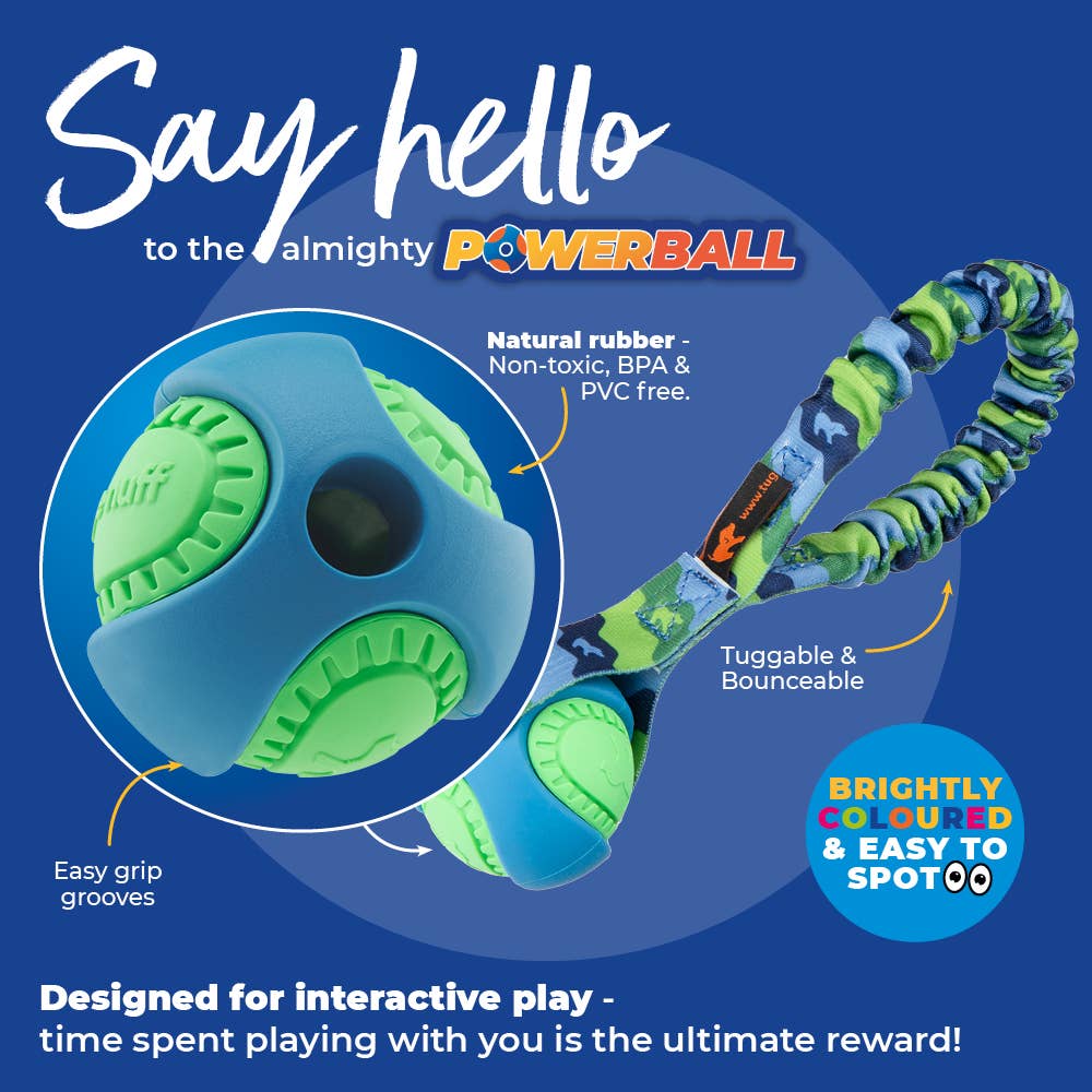 Pocket PowerBall Bungee Tug | Fetch Dog Toys | Tug-E-Nuff: Green Pattern